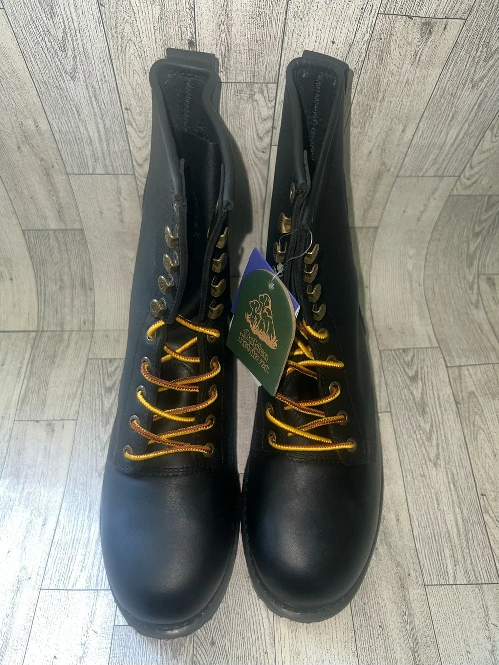 Golden retriever Titan Black Leather Lace-Up Boot Sz 8.5 Wide